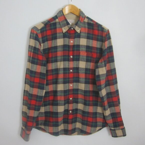 Wallace & Barnes Mens Medium Red Green Plaid Button Front Wool Blend Shirt M - Picture 4 of 9